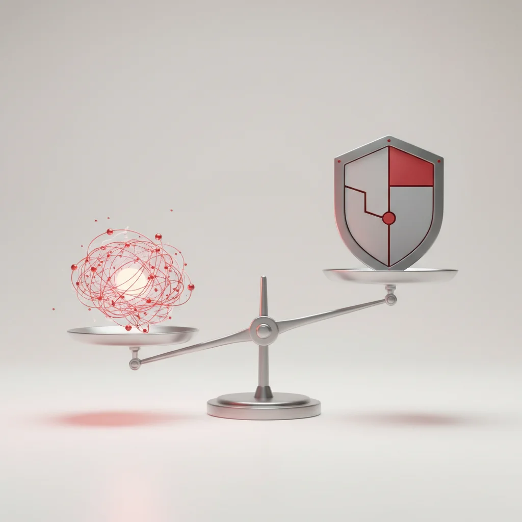 An artistic representation of balance, showing futuristic technology aligned with stable foundation stones