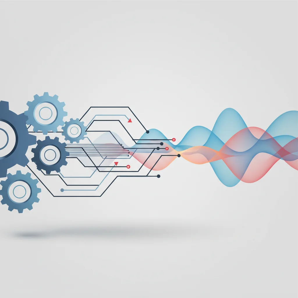 A professional editorial illustration representing corporate digital transformation through artificial intelligence automation