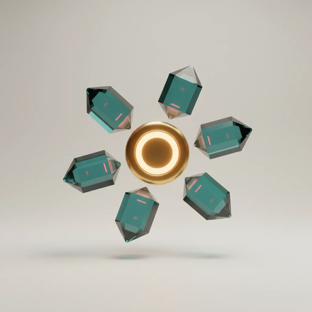 A symbolic, structured puzzle or modern assembly line with glowing parts snapping into place