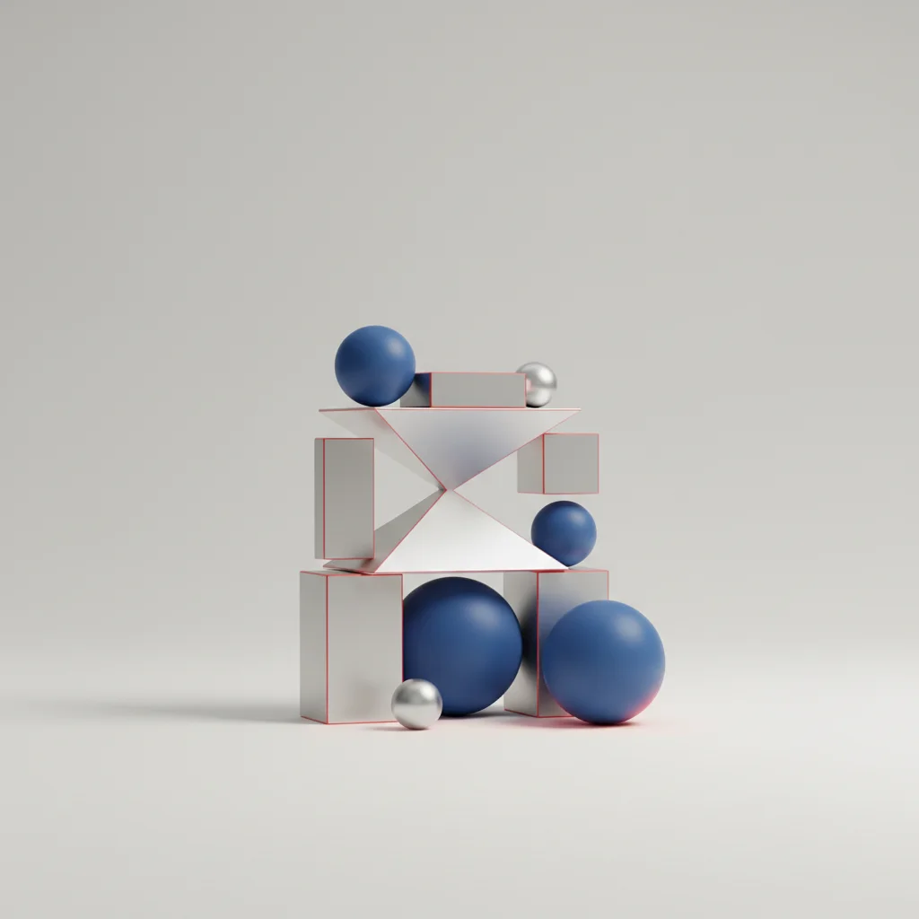 Symbolic editorial illustration of balanced structural geometric shapes representing budget optimization