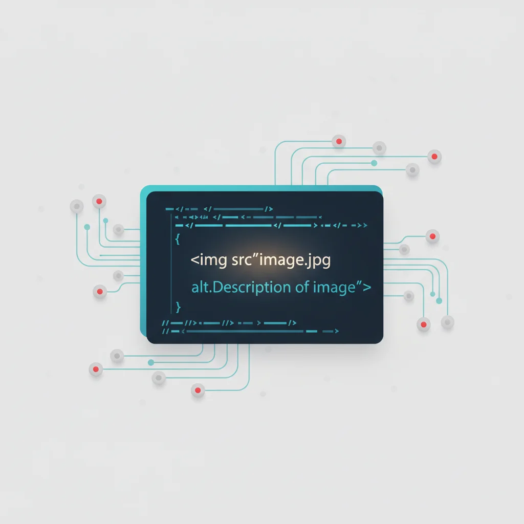 HTML img etiketi içerisinde alt niteliğinin kod yapısını gösteren sembolik bir gösterim