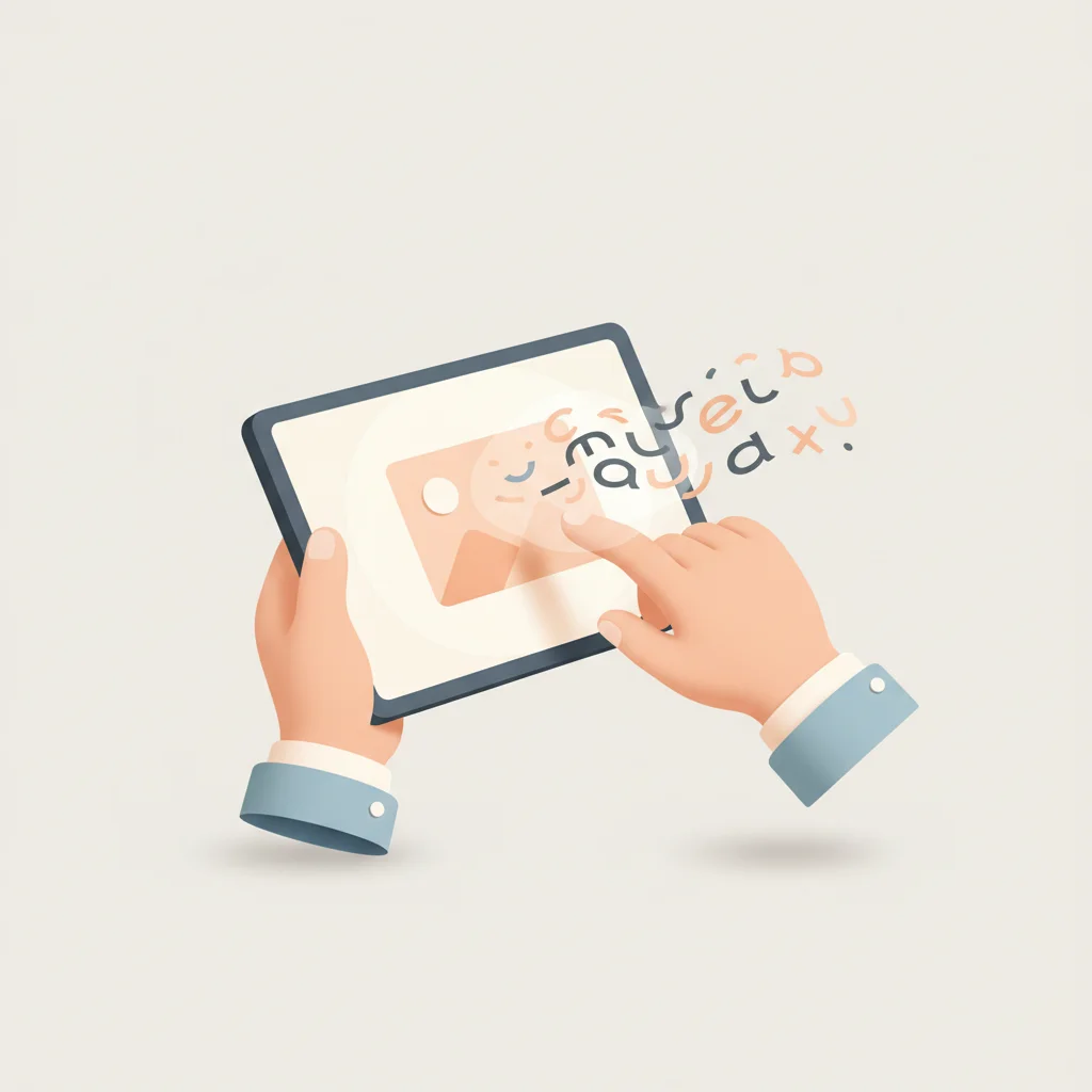 Ekran okuyucu yazılım kullanan bir bireyin web sayfasındaki görsel alt metnini sesli olarak dinlemesini tasvir eden grafik