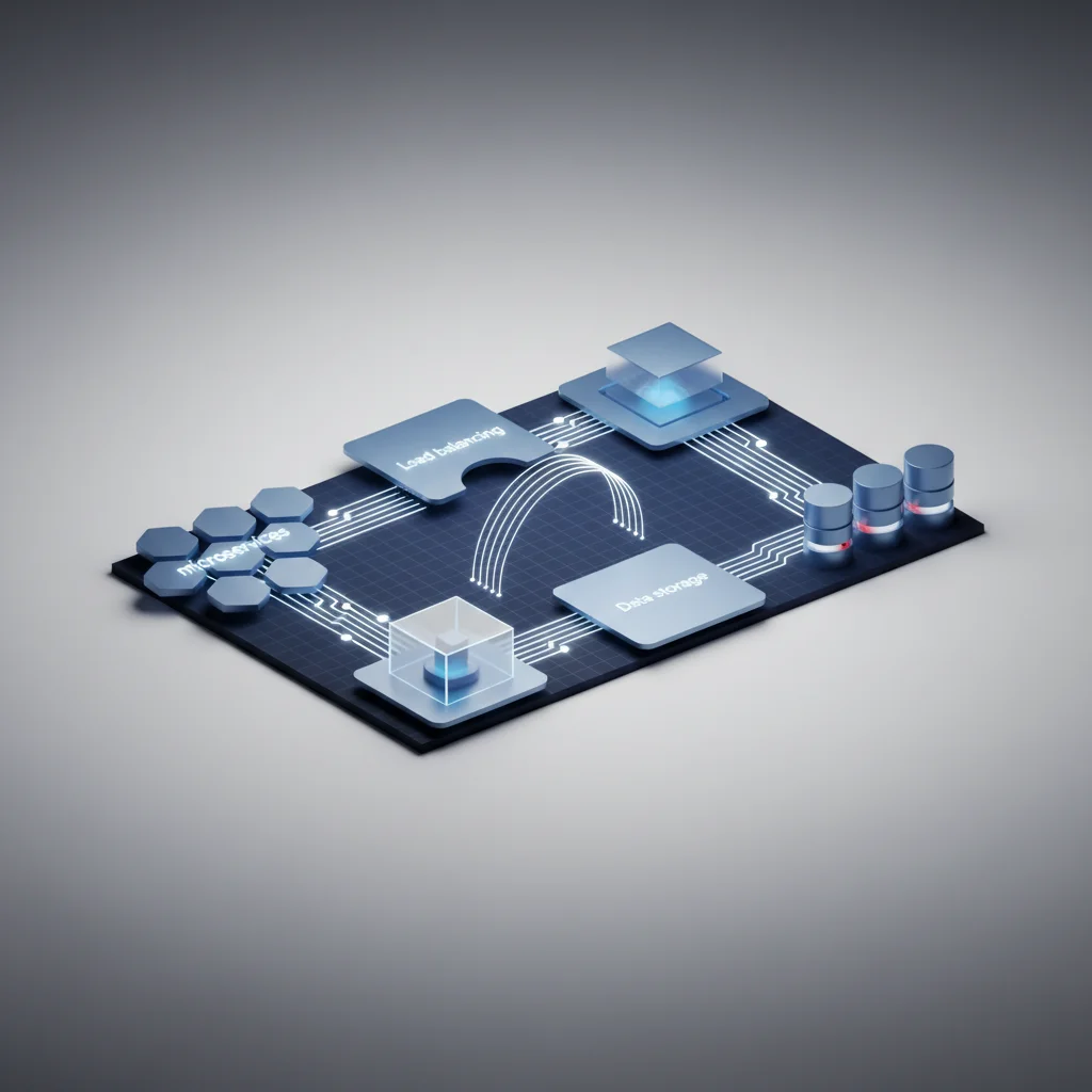 An abstract modern layout depicting multiple cloud-native application patterns, using minimalist modular blueprints.