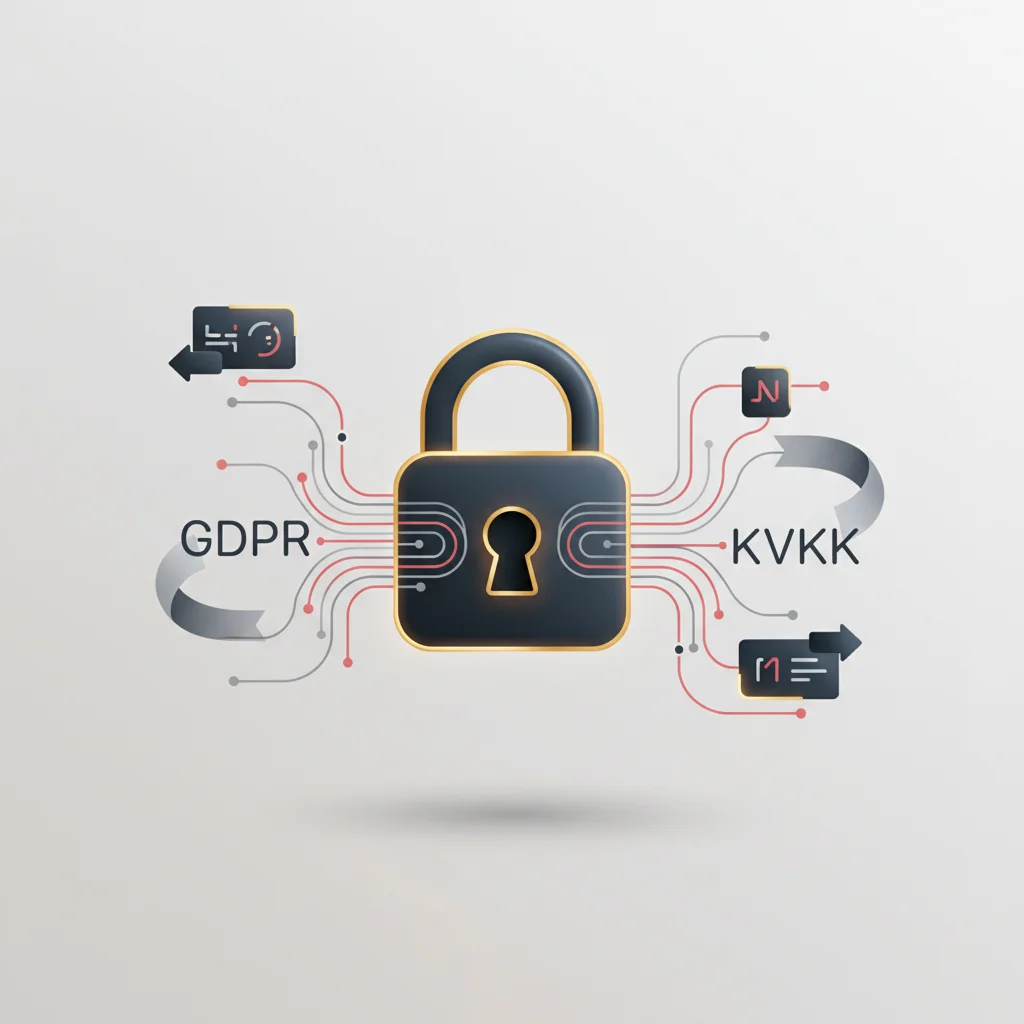 An editorial illustration showing a structured framework of data pipelines, app store update gates, and security compliance badges.