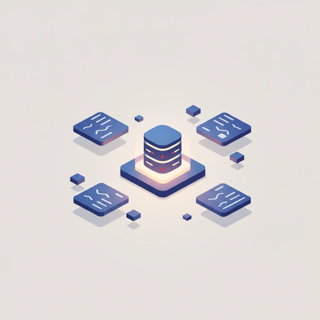 An abstract editorial illustration showing structured financial data blocks aligning into a secure database, reflecting core SaaS accounting framework design.
