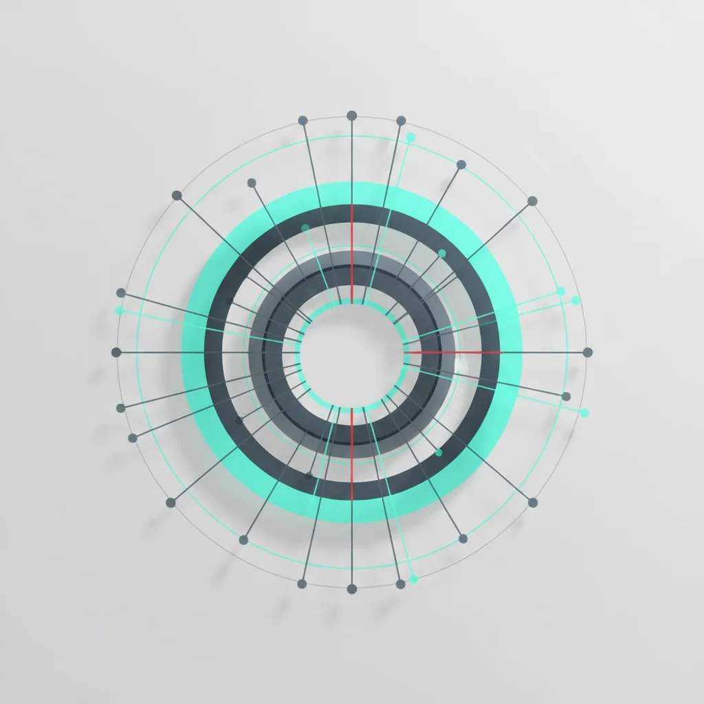 An abstract editorial graphic representing corporate security rings, locked data channels, and regulatory shields.