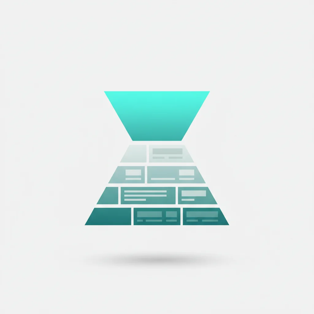 Minimalist geometric layout depicting the inverted pyramid structure with clean conceptual boxes flowing downward.