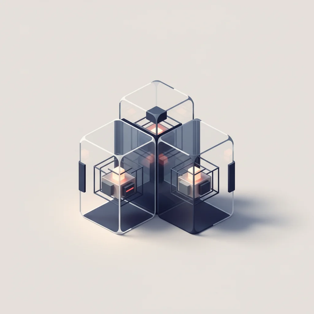 Minimalist structural artwork representing secure architectural chambers and data custody