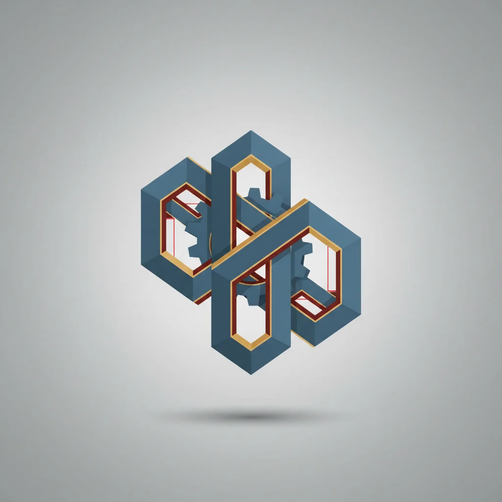 Minimalist editorial illustration showing connected structural components forming an operational core