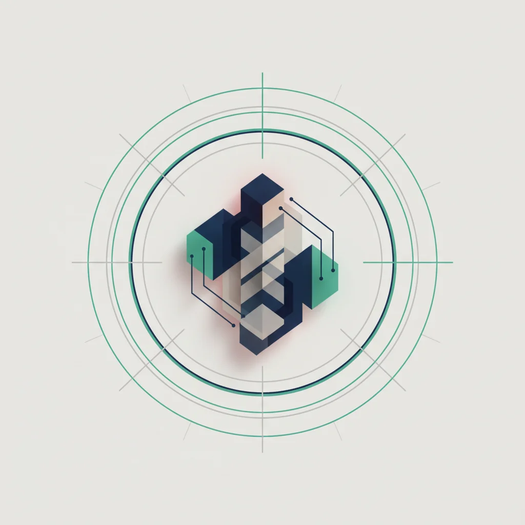 A symbolic editorial illustration showing a high-tech audit or vetting structure with layered evaluation parameters