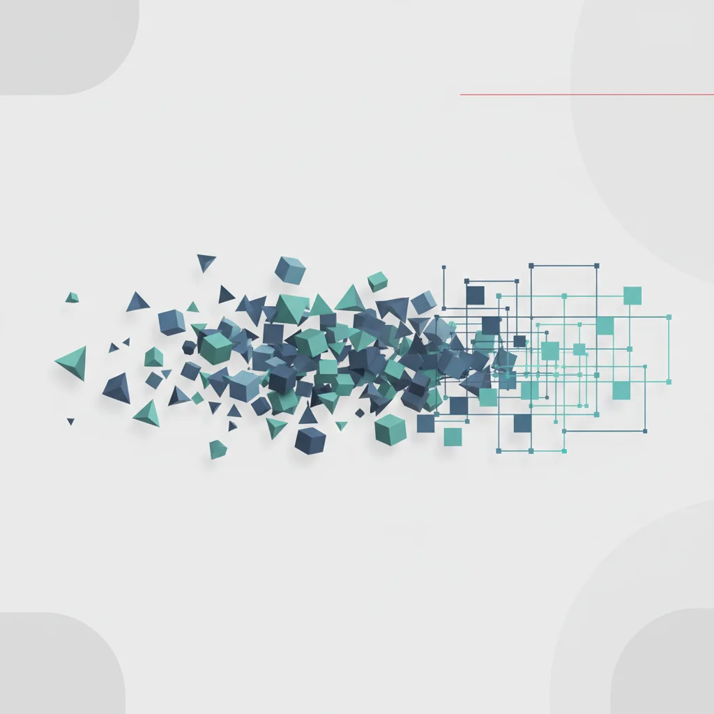 A symbolic editorial illustration depicting the progression from simple design templates to a structured, scalable enterprise design system