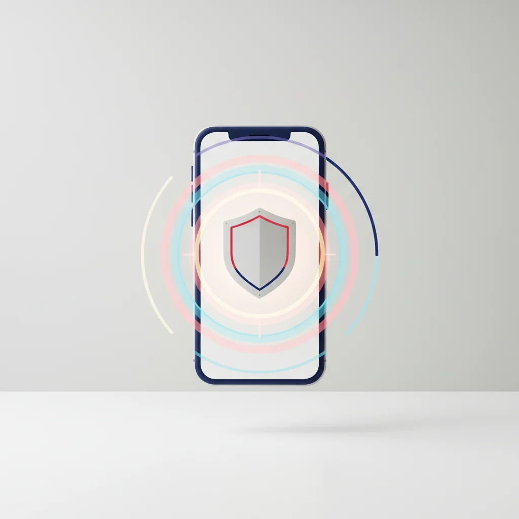 Minimalist graphic of a smartphone showing a secure, contactless payment verification shield