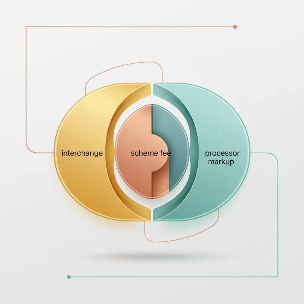 Minimalist visual diagram showing the segmented components of an Interchange++ transaction fee