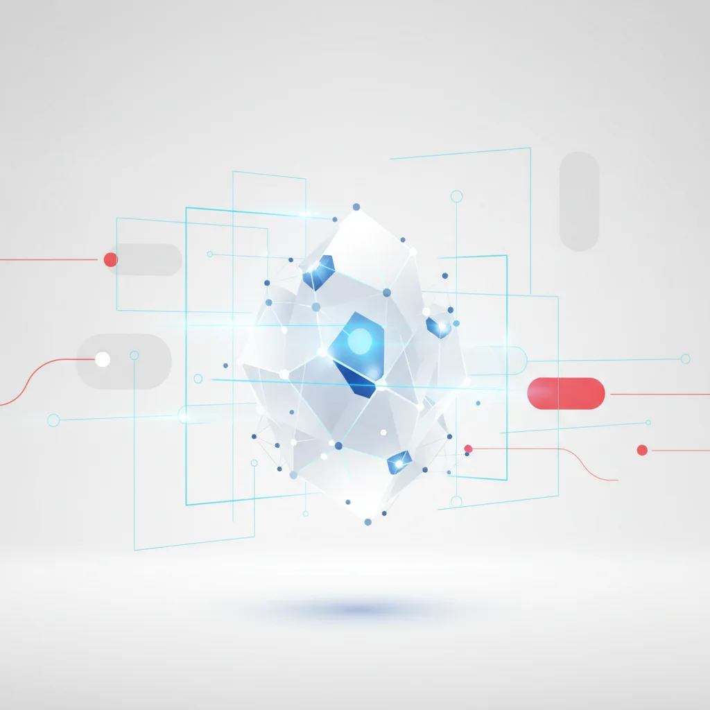 An editorial illustration depicting an abstract structure being analyzed by clean scanning light lines, representing technical audit, 16:9 aspect ratio