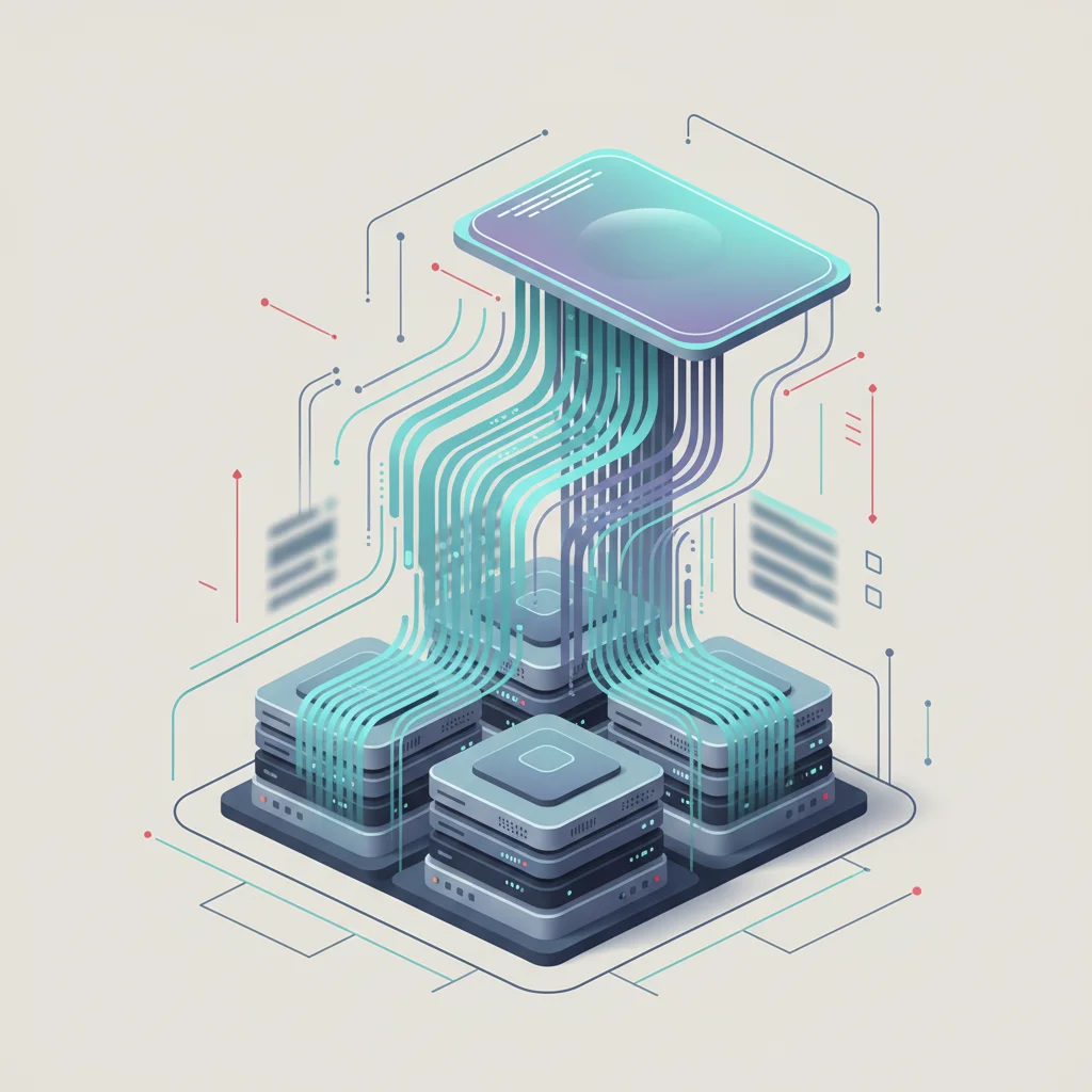 An editorial illustration depicting a structural flow of optimizations from server-side to client-side.