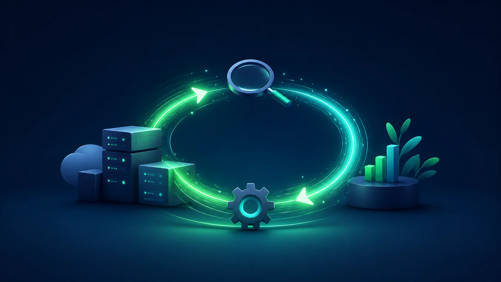 Sürekli döngüsel gelişim, veri izleme ve sürdürülebilir optimizasyonu temsil eden modern dairesel soyut tasarım