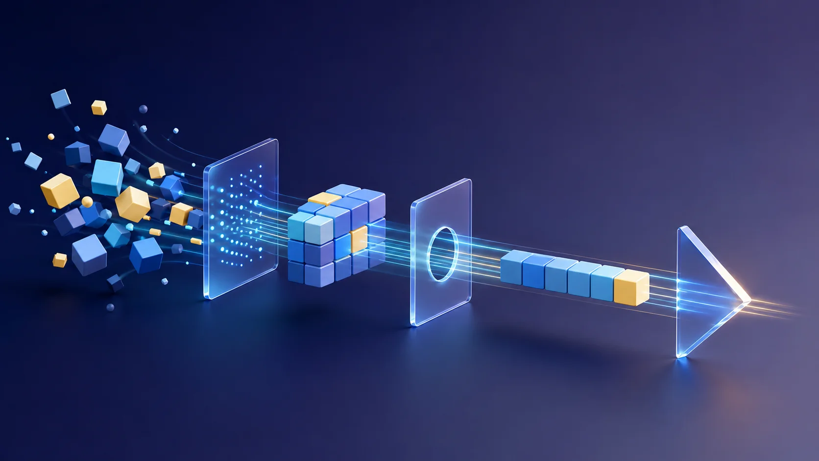 Bir web sitesinin teknik altyapısını optimize eden, düzenli ve temiz bir yapıya dönüştüren soyut illüstrasyon