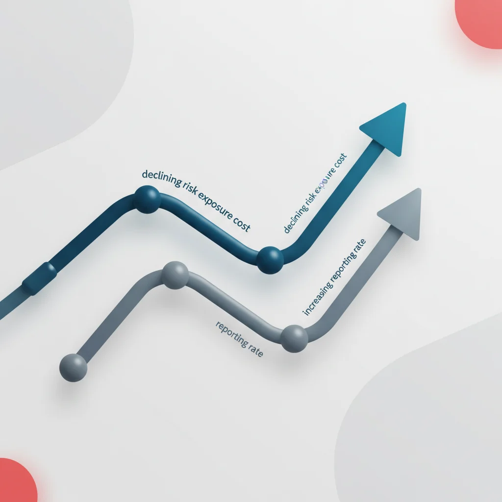 A symbolic corporate editorial vector showing downward cost curves and upward security resilience charts.