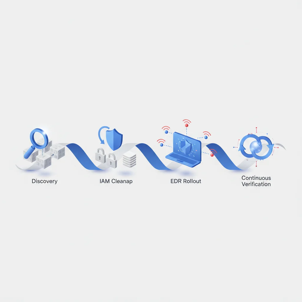A visual timeline chart illustrating stages of a phased security migration toward Zero-Trust.
