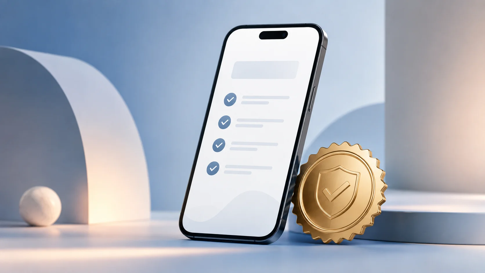 Bir akıllı telefon ekranında beliren onaylanmış e-ticaret sözleşmesi maddeleri ve güvenlik damgalarını gösteren şık illüstrasyon