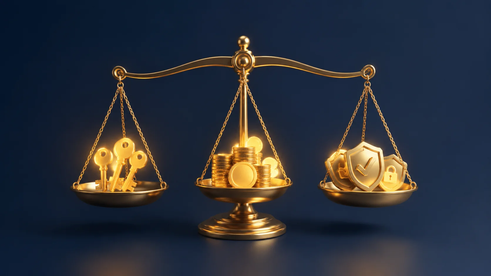 Finansal denge, komisyon, döviz desteği ve küresel ağları simgeleyen üç boyutlu soyut illüstrasyon
