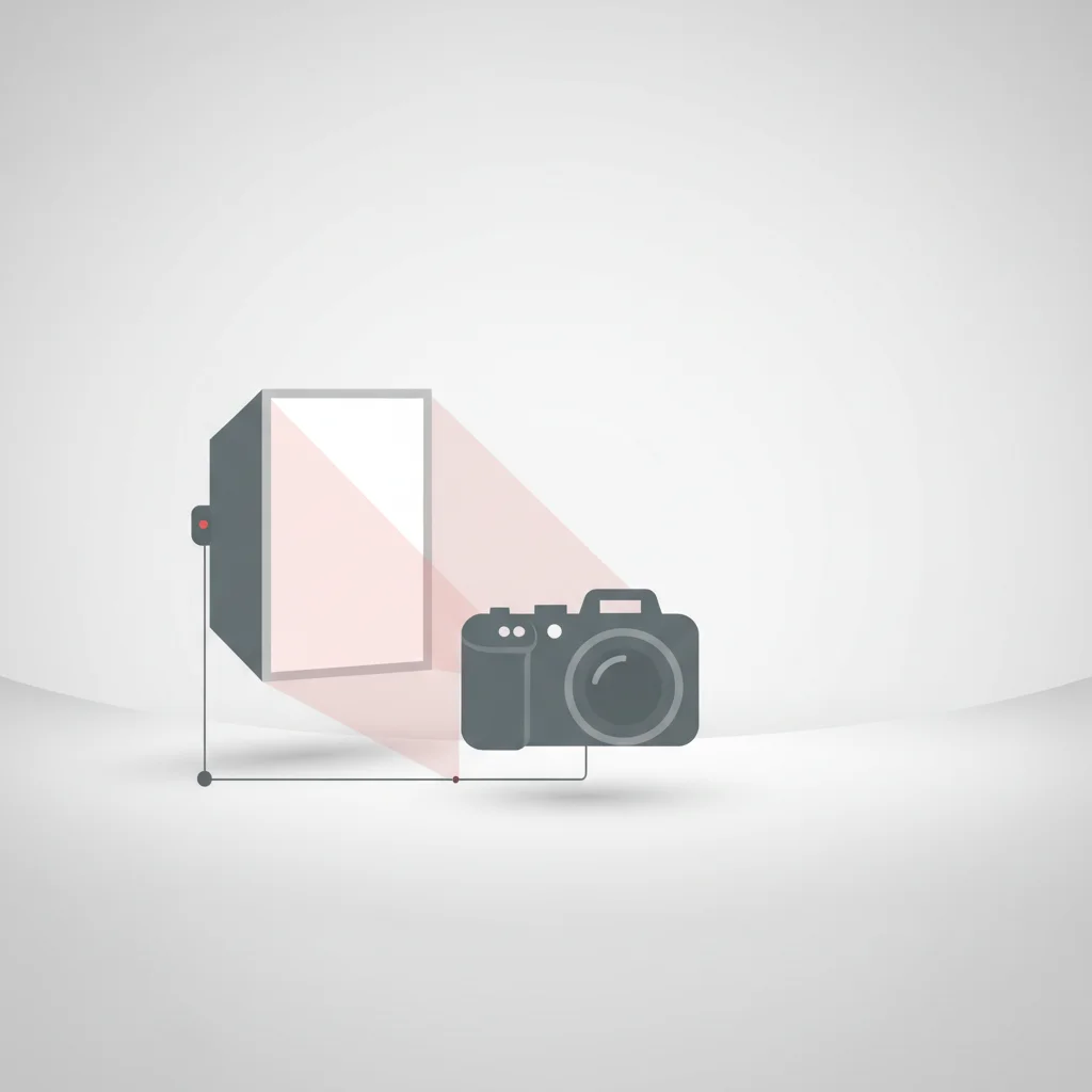 DSLR kamera, softbox ışık sistemleri ve tripod donanımlarını tasvir eden profesyonel grafik