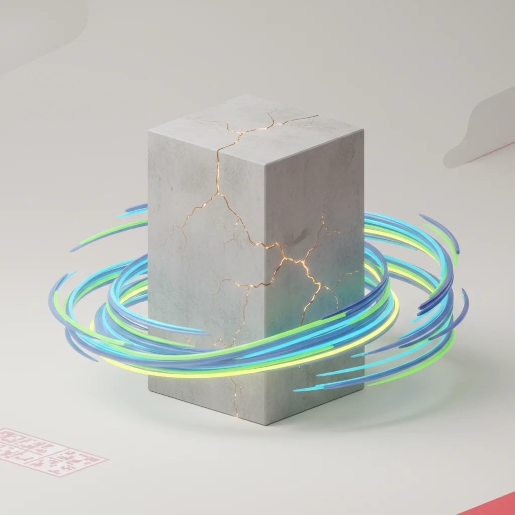 A conceptual artistic presentation of a cracking stone structure representing legacy code architectures