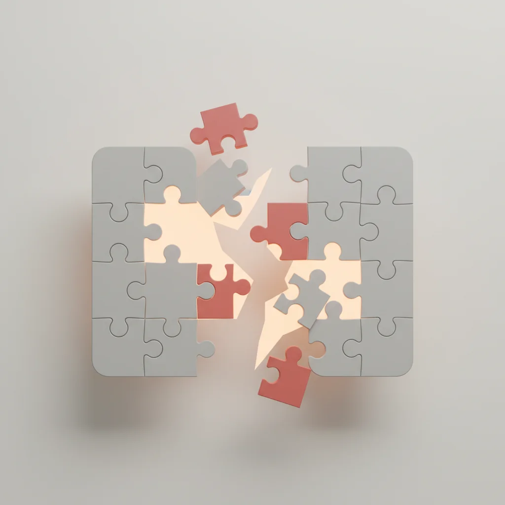 A symbolic editorial depiction of data fragmentation and disconnected business systems