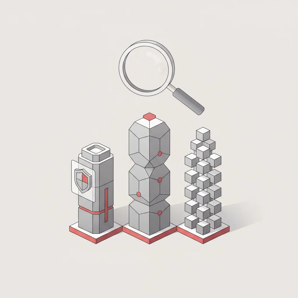 A symbolic illustration representing key evaluation pillars such as security, API integration, and cost analysis