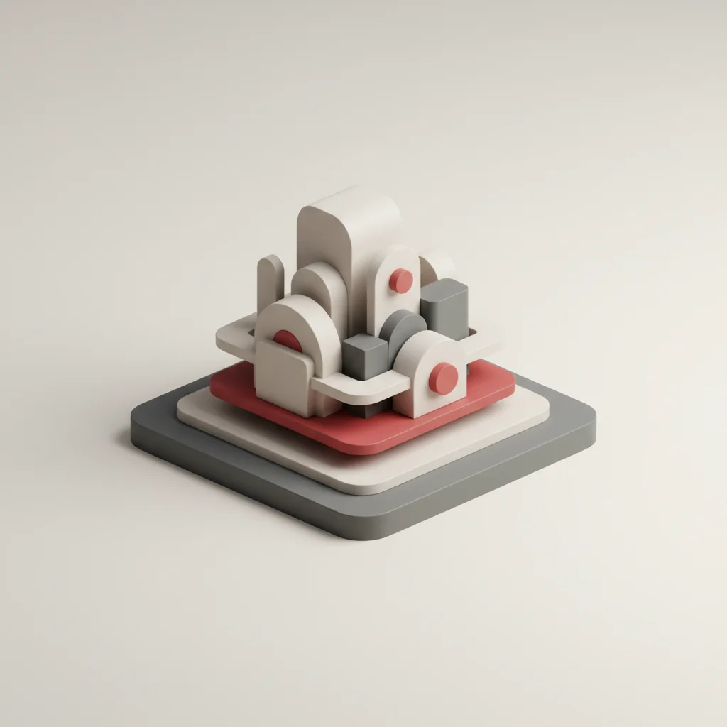 A symbolic editorial illustration showing a stable multi-layered base structure supporting various business systems