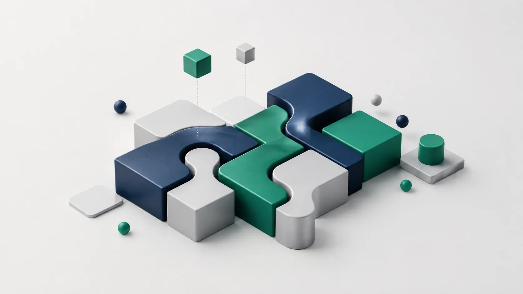 A minimalist modular design showing interlocking abstract geometric elements, representing composable functions and clean transitions