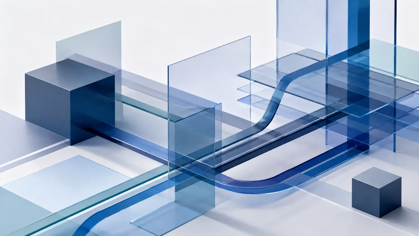 A professional and clean abstract illustration symbolizing mathematical logic, structured data pipelines, and clear procedural flow with geometric shapes and calm corporate colors
