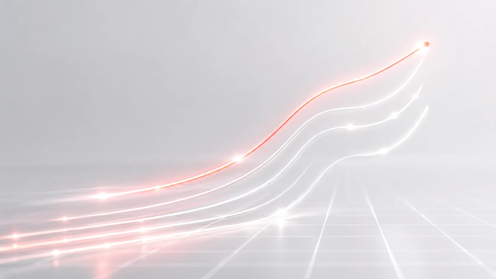 Modern kurumsal karanlık tema üzerinde, veri analitiğini ve yükselen grafik eğrilerini temsil eden parıltılı neon çizgiler