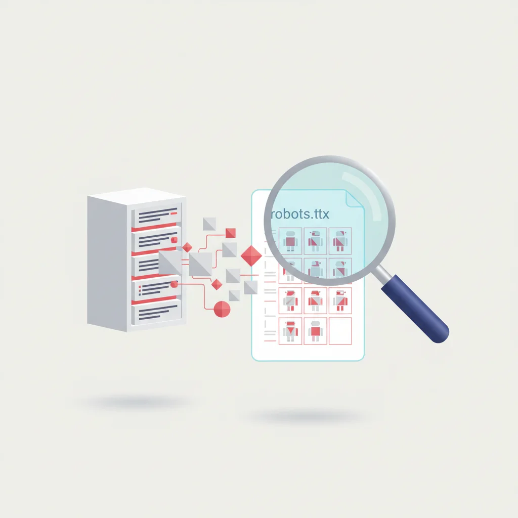 Bir web sunucusuna gelen GPTBot isteğini, robots.txt kurallarını okumasını ve güvenli tarama yapmasını sembolize eden kavramsal illüstrasyon.