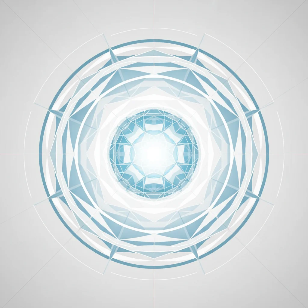 A symbolic editorial illustration showing a glowing core matrix representing a trusted backlink source, surrounded by balanced rings of semantic relevance and real user traffic.