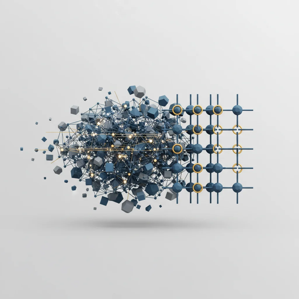 A conceptual modern digital art piece showcasing interconnected nodes and glowing algorithmic pathways, representing neural network pathways in a minimalist enterprise design