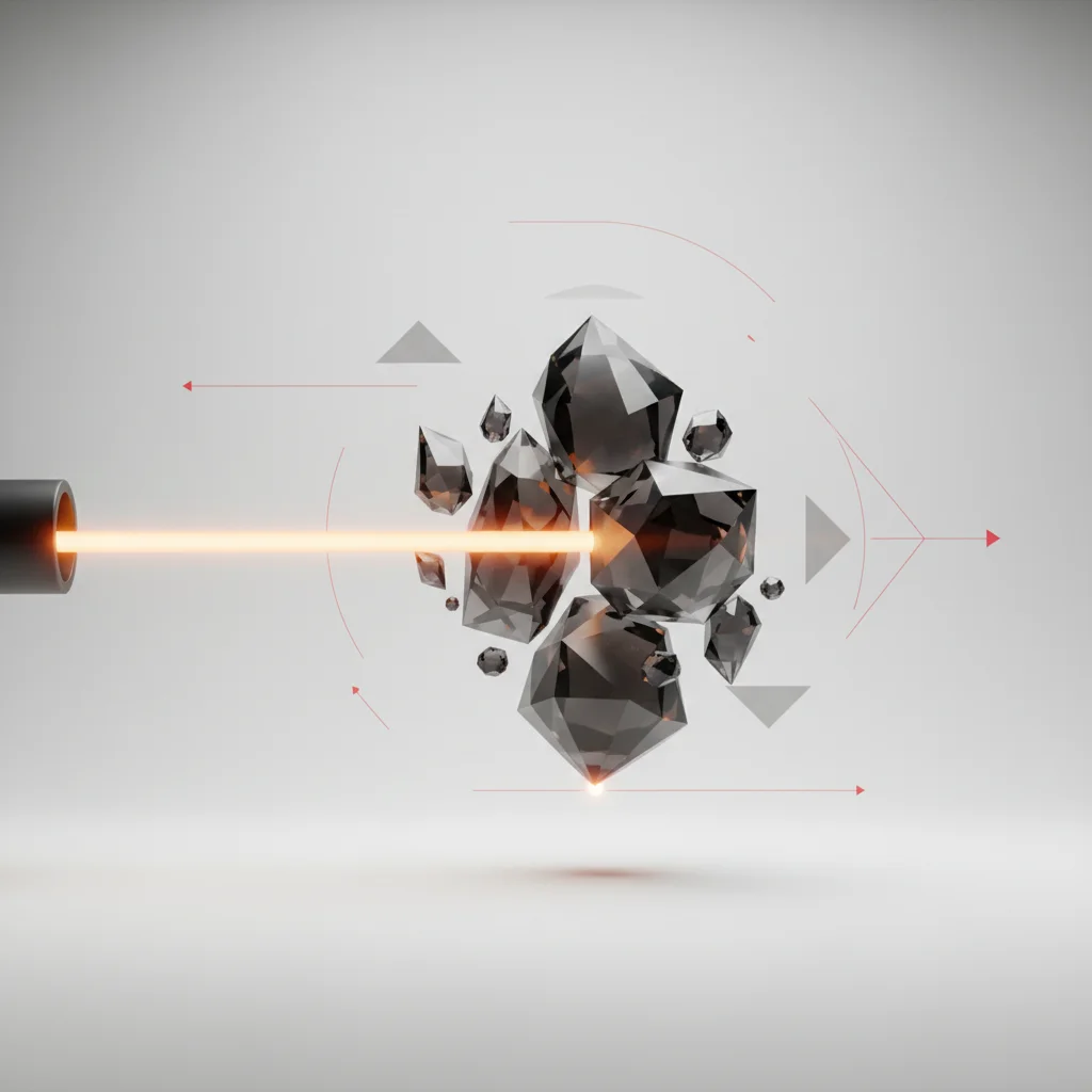 A precision laser calibrating an abstract multi-dimensional crystalline structure, symbolizing the alignment and calibration of AI outputs