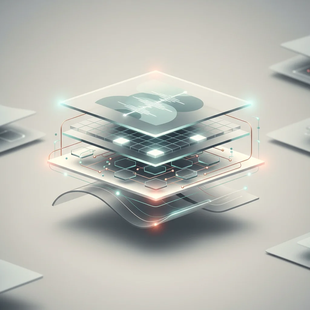 An abstract editorial illustration showing structured layered data, featuring rich text blocks and interactive modules.