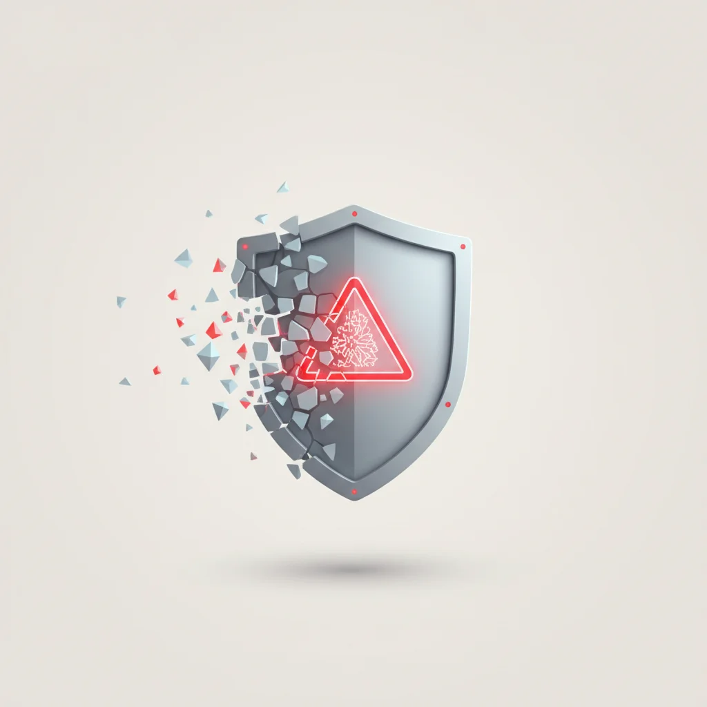 An editorial graphic showing an expired digital certificate shield fracturing