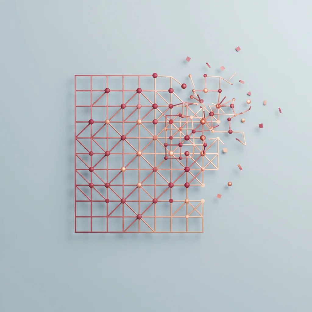 An editorial illustration showing a distorted grid representing data fragmentation, symbolic of digital hallucinations and over-optimization.