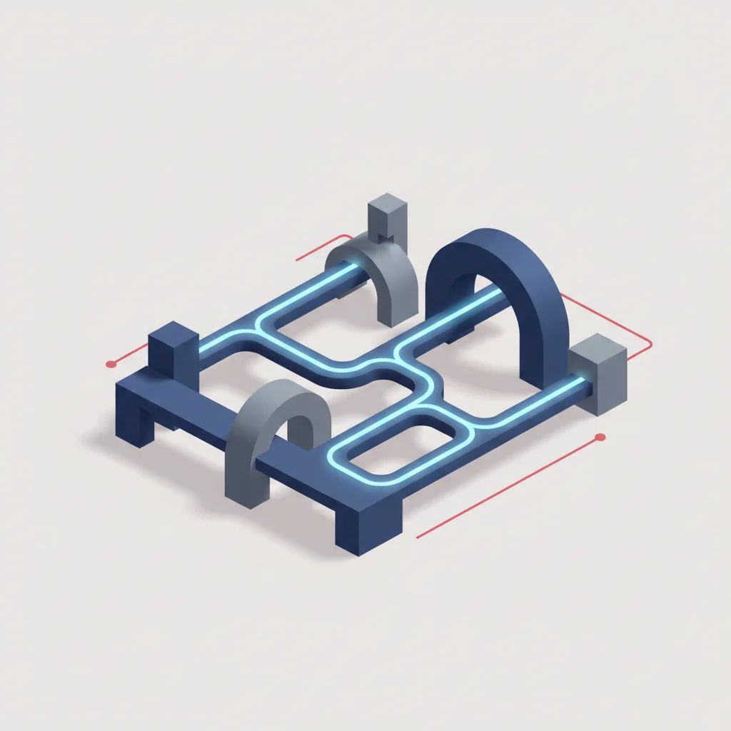 An abstract editorial illustration showing structured light pathways replacing chaotic manual gears, symbolizing process streamlining and workflow efficiency.