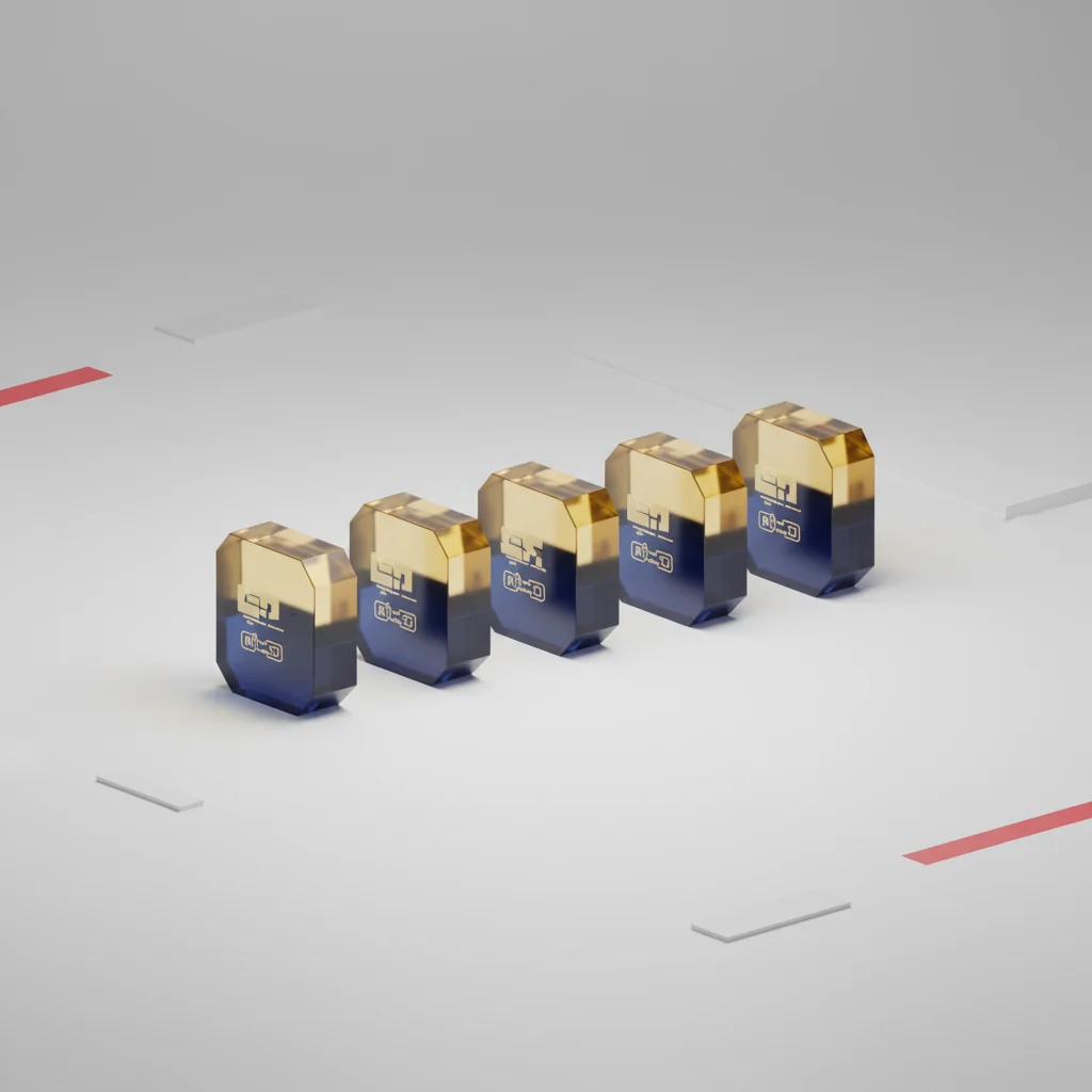 Linear 3D abstract timeline showing sequential glowing structural steps, moving from left to right