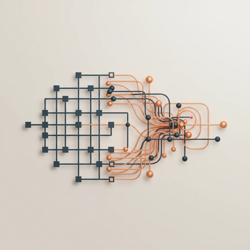 A symbolic editorial illustration representing the shift from traditional keyword indexes to multidimensional semantic neural search layers