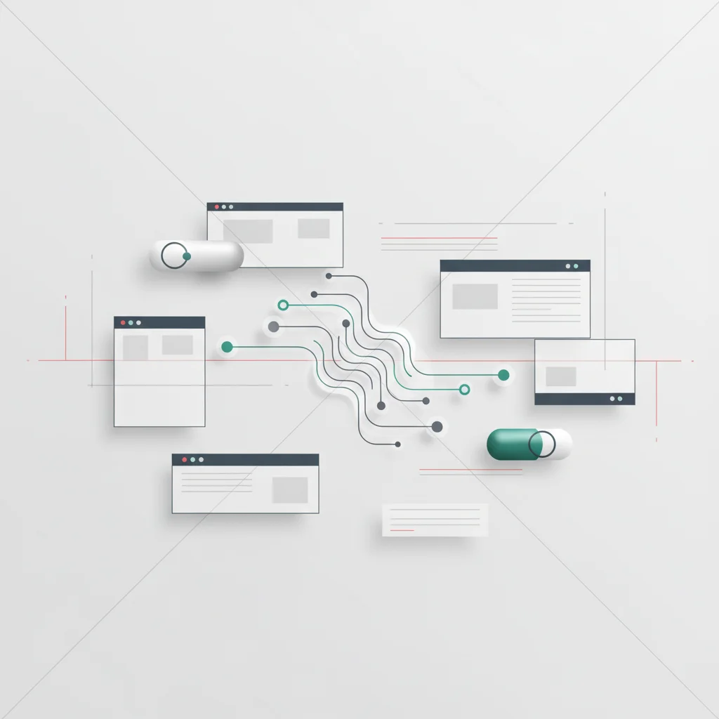 Editorial illustration representing precision data analysis, eye-tracking patterns, and structured interface metrics