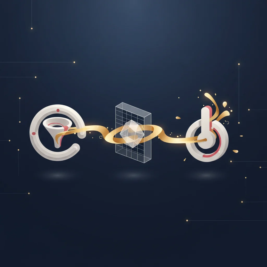 A conceptual infographic-style illustration of a continuous circular system of data processing.