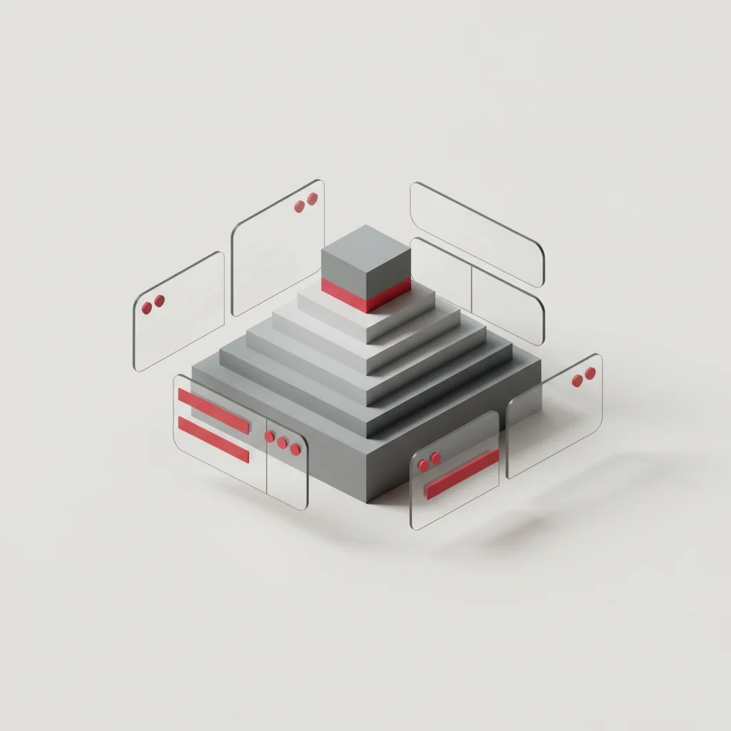 An abstract editorial illustration showing geometric structures representing balanced business metrics and design systems