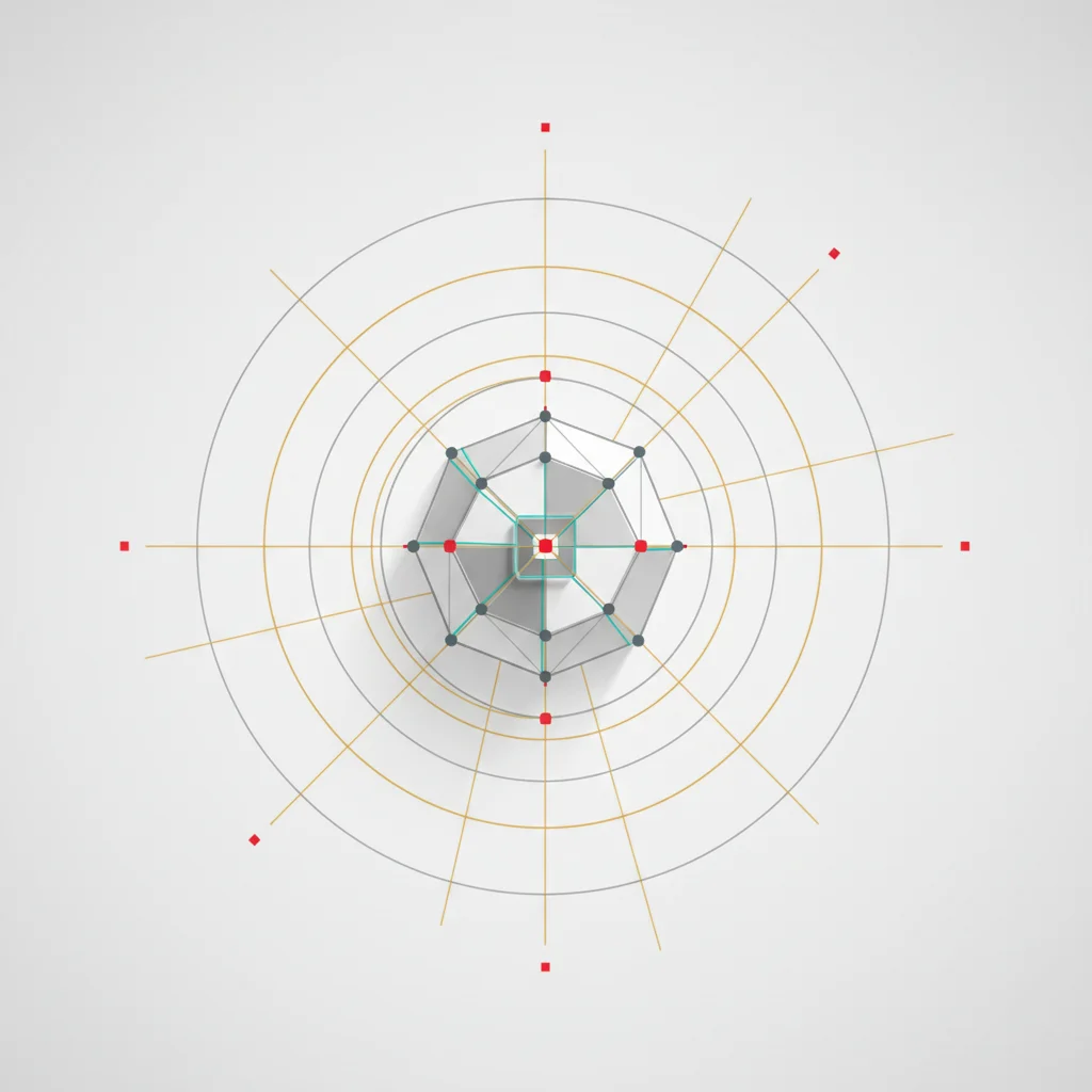 An editorial illustration highlighting abstract geometric structures and balanced grids used in professional icon design.