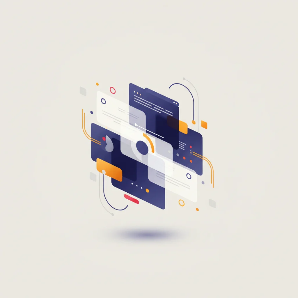 An editorial illustration highlighting a harmonious blend of branding elements across icons and marketing screenshots.