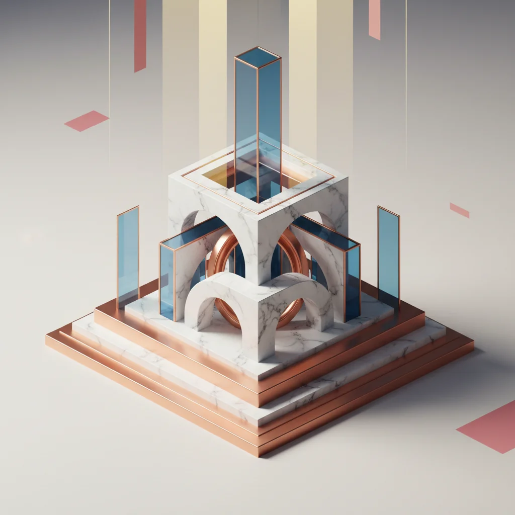 A clean, modern corporate illustration symbolizing harmonious structural alignment and organizational scale