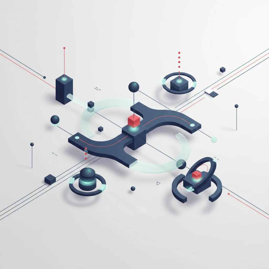 A professional corporate concept illustration depicting a structured, interconnected system of pipelines and gears, representing operational efficiency